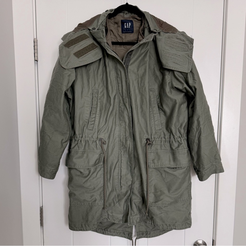 GAP Women's Anorak Parka Cotton Green Cargo Coat & Removable Quilted Jacket Sz L